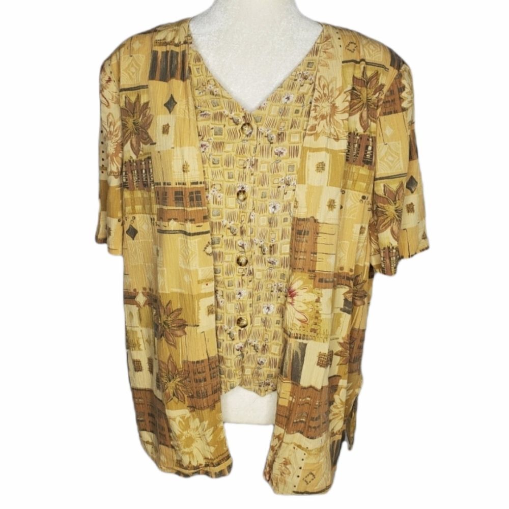 VINTAGE 90s shirt 2fer button‎ up vest with attached top XL/14